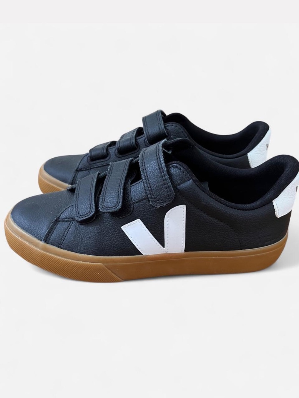 Veja Black Leather Sneakers with White V and Gum Sole worn ONCE!